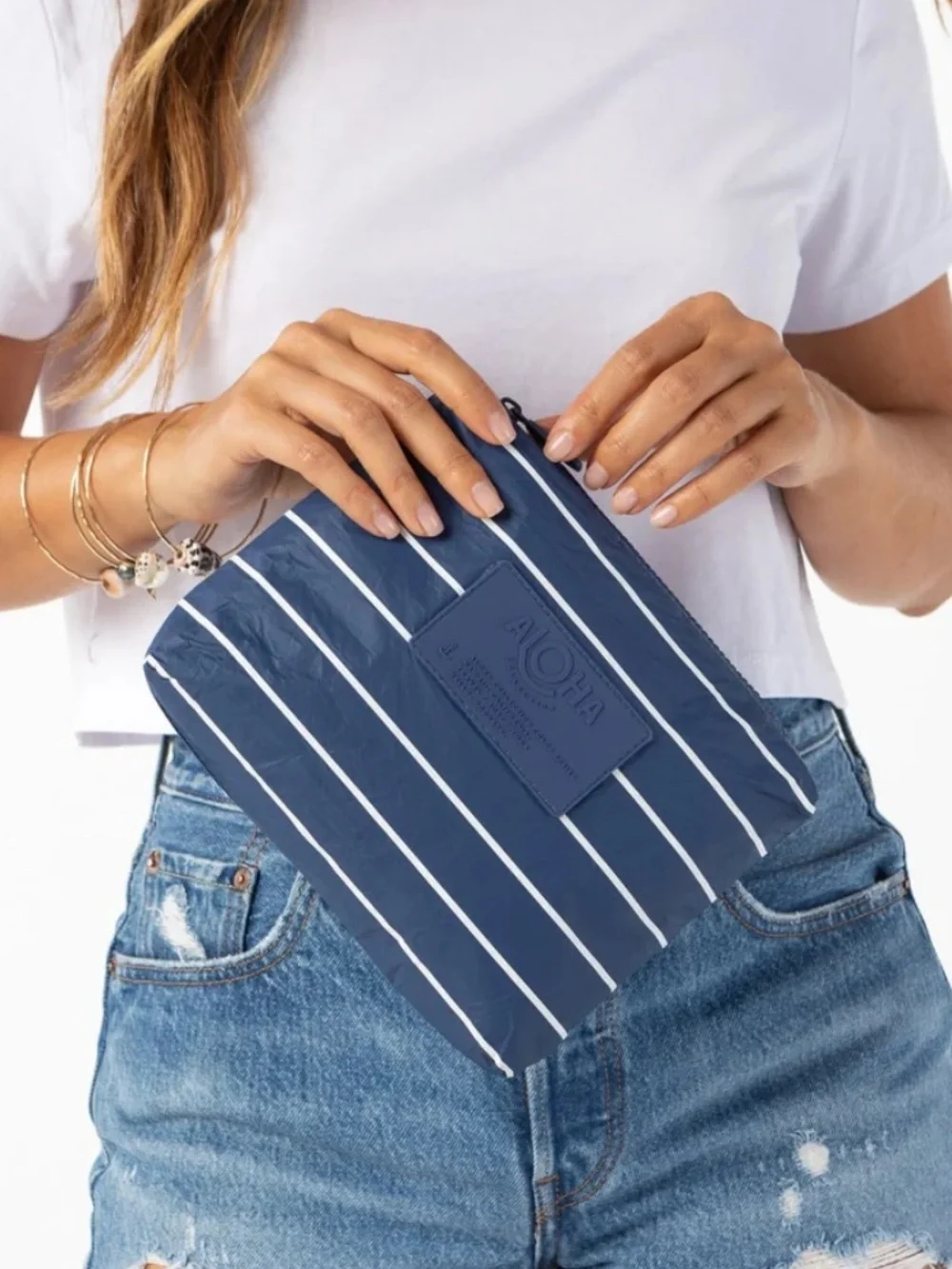ALOHA Collection Navy Stripe Wet Dry Pouch Small Cosmetic Bag